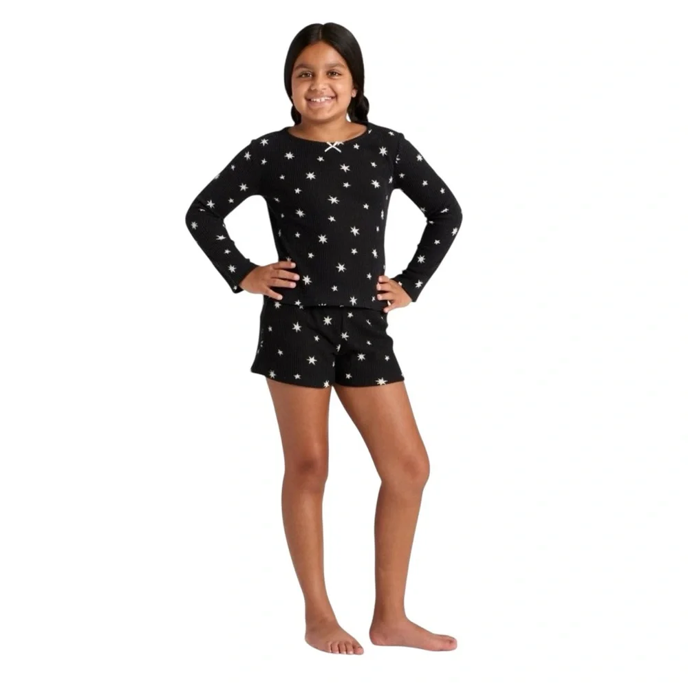 Cat & Jack 2 Piece Stars Waffle Knit Long Sleeve Pajama Set Size Large (10/12)